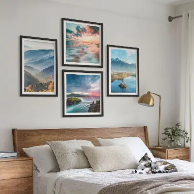 Berglandschappen met watervallen meerluik in lijst