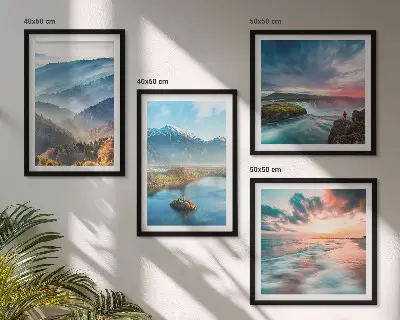 Berglandschappen met watervallen meerluik in lijst