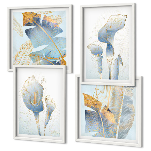 Set van posters met lijst Blauwe bloemen op de achtergrond