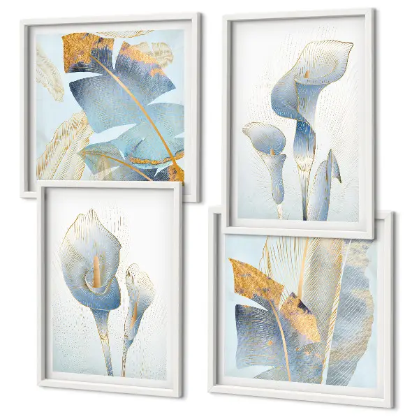 Set posters met lijst met blauwe bloemen op de achtergrond