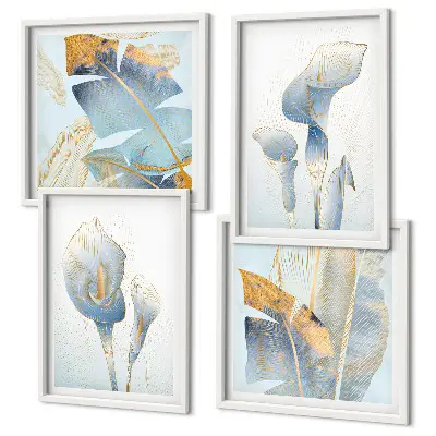 Set posters met lijst met blauwe bloemen op de achtergrond