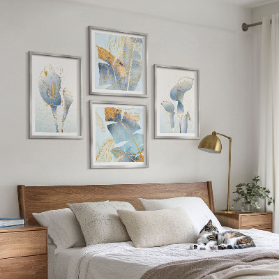 Set van posters met lijst Blauwe bloemen op de achtergrond