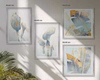 Set posters met lijst met blauwe bloemen op de achtergrond
