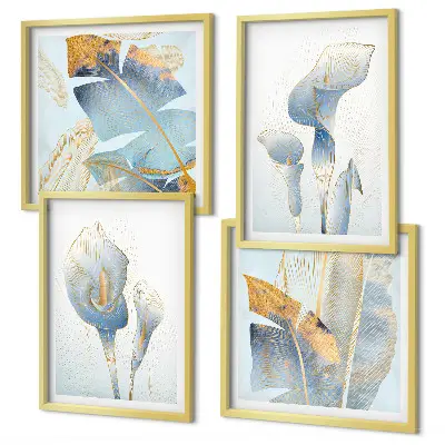 Set posters met lijst met blauwe bloemen op de achtergrond