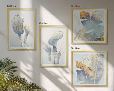 Set posters met lijst met blauwe bloemen op de achtergrond