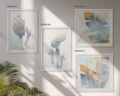 Set posters met lijst met blauwe bloemen op de achtergrond