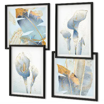 Set posters met lijst met blauwe bloemen op de achtergrond