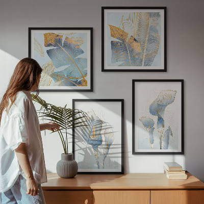 Set van posters met lijst Blauwe bloemen op de achtergrond