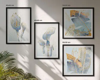 Set posters met lijst met blauwe bloemen op de achtergrond