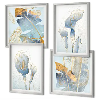 Set posters met lijst met blauwe bloemen op de achtergrond
