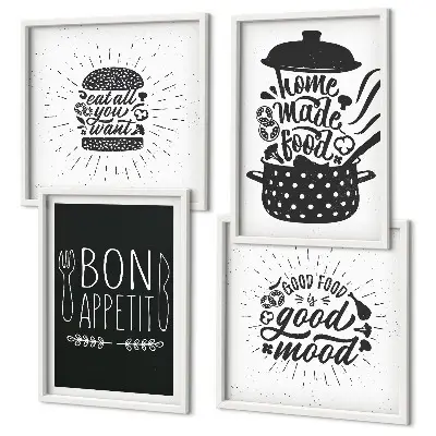 Set van posters met lijst Grafische afbeeldingen, voedsel, culinaire slogans