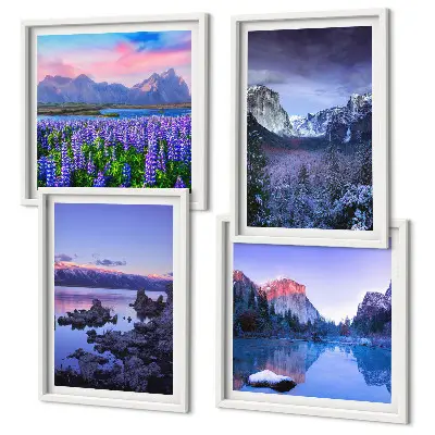 Set van posters met lijst Berglandschappen, water, bloemenveld