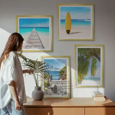 Meerluik in lijst vakantie-uitzicht met strand en palmbomen