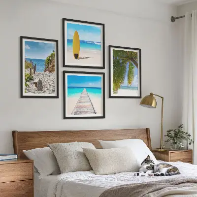 Meerluik in lijst vakantie-uitzicht met strand en palmbomen