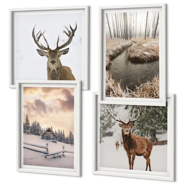 Winterlandschap met herten set van posters met lijst