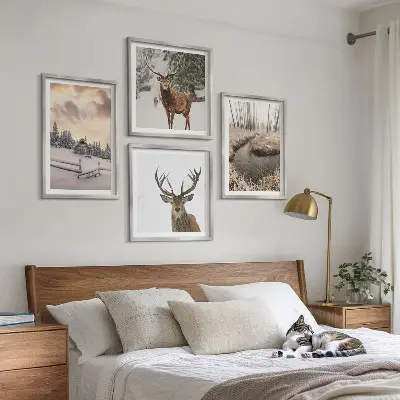 Winterlandschap met herten set van posters met lijst