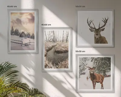 Winterlandschap met herten set van posters met lijst