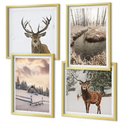 Winterlandschap met herten set van posters met lijst