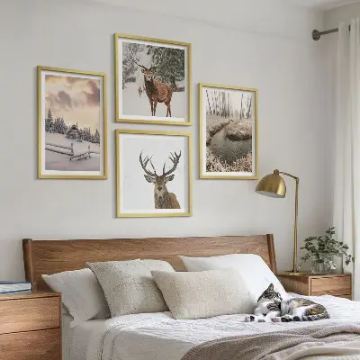 Winterlandschap met herten set van posters met lijst