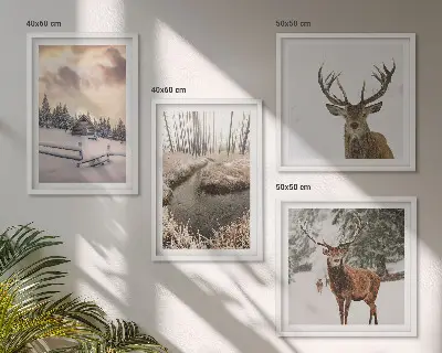 Winterlandschap met herten set van posters met lijst