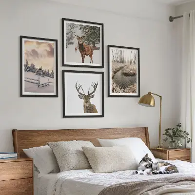 Winterlandschap met herten set van posters met lijst