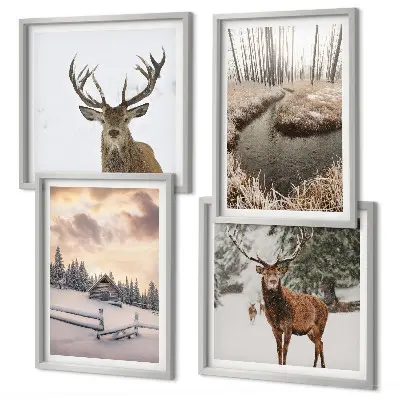 Winterlandschap met herten set van posters met lijst
