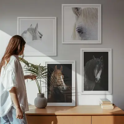 Set van posters met lijst Paardenportretten in verschillende tinten