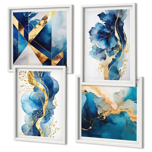 Blauwe abstracte patronen set van posters met lijst