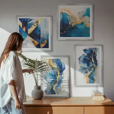 Blauwe abstracte patronen set van posters met lijst