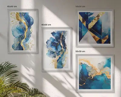 Blauwe abstracte patronen set van posters met lijst
