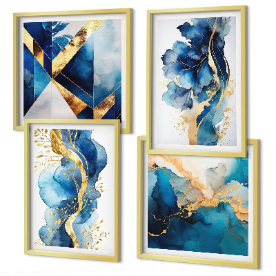 Set van posters met lijst Blauwe abstracte patronen