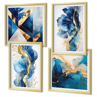 Blauwe abstracte patronen set van posters met lijst