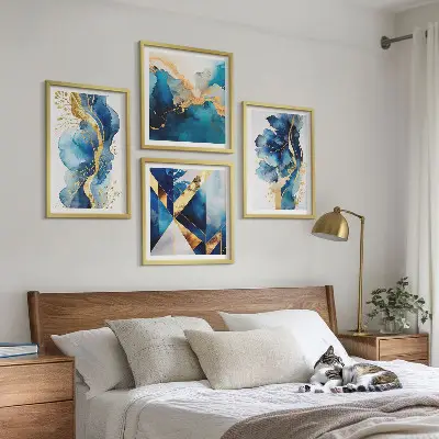 Blauwe abstracte patronen set van posters met lijst