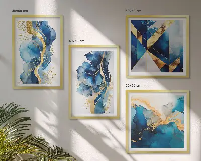 Blauwe abstracte patronen set van posters met lijst