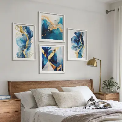 Blauwe abstracte patronen set van posters met lijst