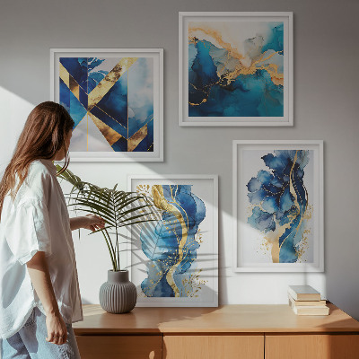 Set van posters met lijst Blauwe abstracte patronen