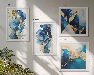 Blauwe abstracte patronen set van posters met lijst