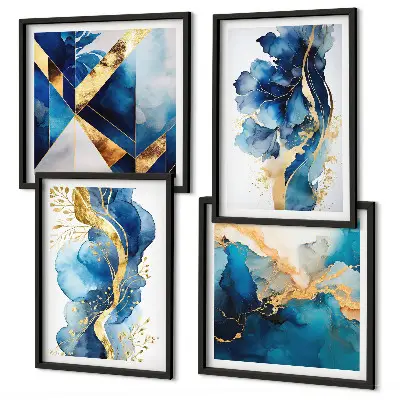 Blauwe abstracte patronen set van posters met lijst