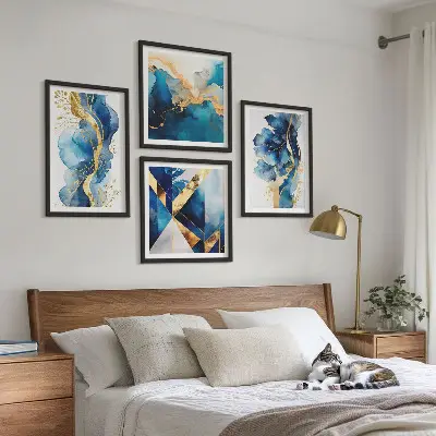 Blauwe abstracte patronen set van posters met lijst