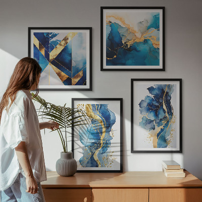 Set van posters met lijst Blauwe abstracte patronen