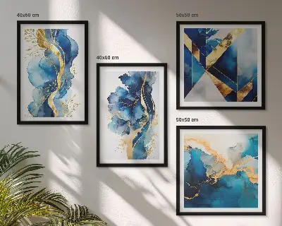 Blauwe abstracte patronen set van posters met lijst