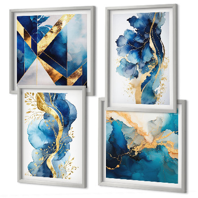 Set van posters met lijst Blauwe abstracte patronen
