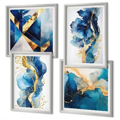 Blauwe abstracte patronen set van posters met lijst