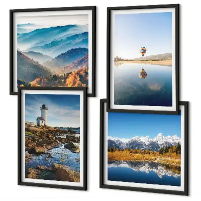 Set van posters met lijst met uitzicht op de natuur, de vuurtoren en de bergen