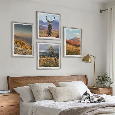 Berglandschappen met hertengras meerluik in lijst