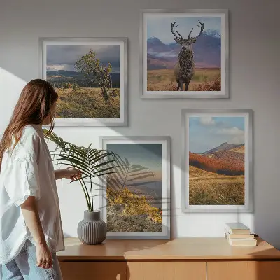 Berglandschappen met hertengras meerluik in lijst