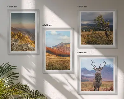 Berglandschappen met hertengras meerluik in lijst