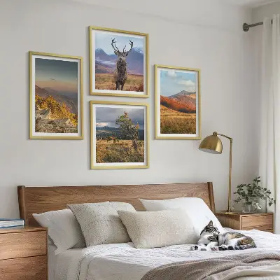Berglandschappen met hertengras meerluik in lijst