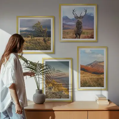 Berglandschappen met hertengras meerluik in lijst