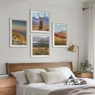 Berglandschappen met hertengras meerluik in lijst